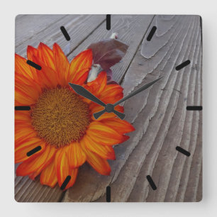 Reloj Cuadrado Naranja Otoño Flor de girasol
