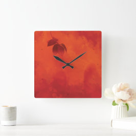 Reloj Cuadrado Naranja quemado Persimmon Abstrato de hojas otoño