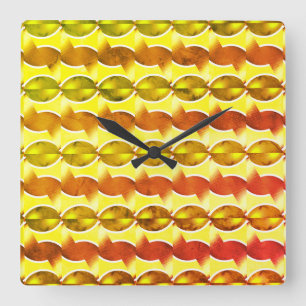 Reloj Cuadrado naranja retro de papel tapiz 1970