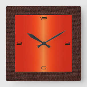 Reloj Cuadrado Naranja Rojo Acero Inoxidable Moderno Borde de Arp