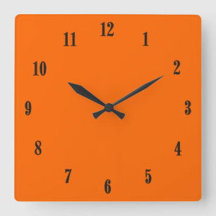 Reloj Cuadrado Naranja Sólido con Fuentes Negras