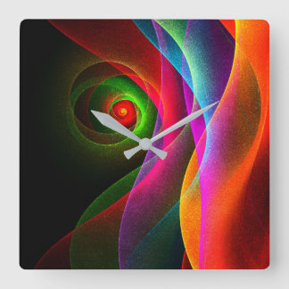Reloj Cuadrado Naranja Verde Rojo Patrón de arte abstracto modern