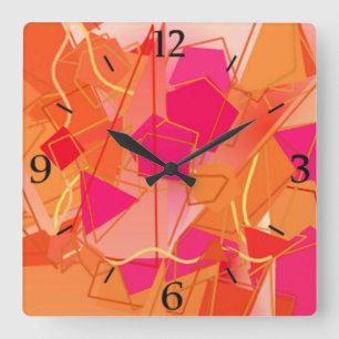 Reloj Cuadrado Naranja y rosa caliente, abstracto inspirado en Ka