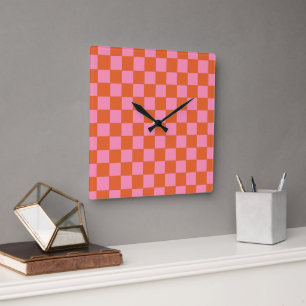 Reloj Cuadrado Naranja y rosa de verificación