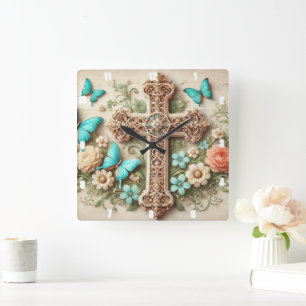 Reloj Cuadrado Naranja Y Rosas Amarillas Floral Bouquet Caída