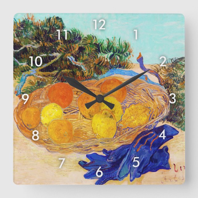 Reloj Cuadrado Naranjas y leones con guantes azules, Van Gogh (Anverso)