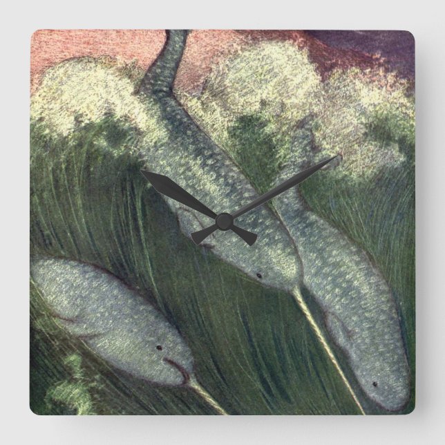 Reloj Cuadrado Narballenas de época, ballenas de la vida marina,  (Anverso)