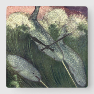 Reloj Cuadrado Narvales, Animales Marinos Vintage Ballenas Océano