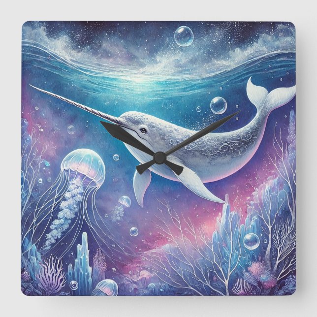 Reloj Cuadrado Narwhal Fantasy (Anverso)