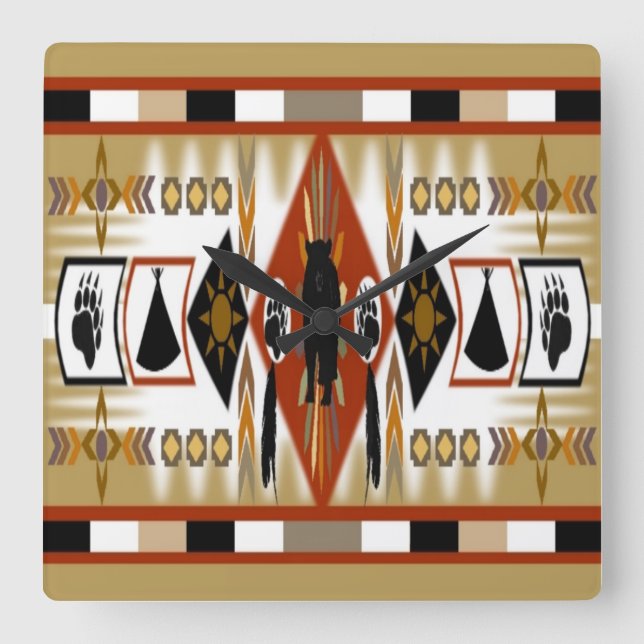 Reloj Cuadrado Native American Bear Clan Wall Clock (Anverso)