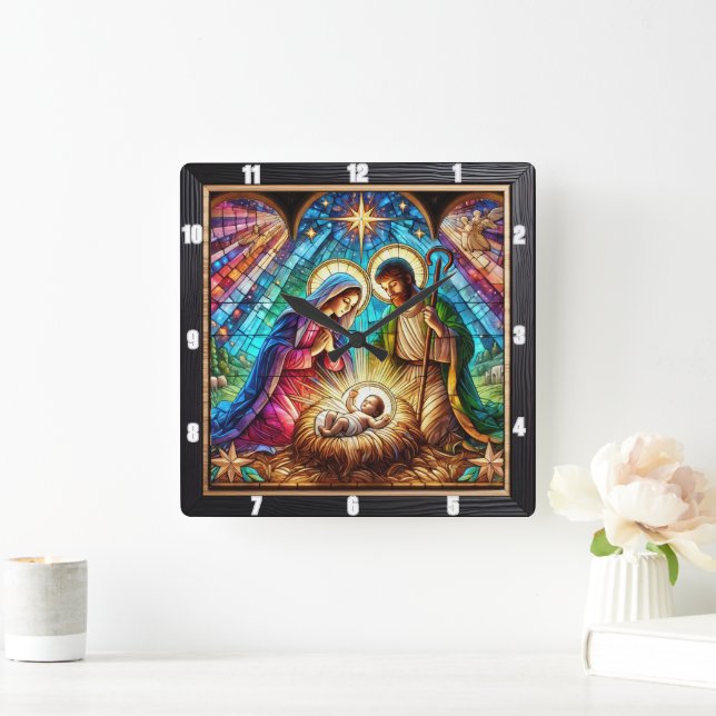 Reloj Cuadrado Natividad de vidrio templado Santo (Hogar)