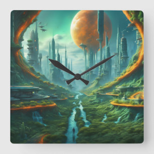 Reloj Cuadrado Naturaleza alienígena y arte de ciencia ficción fu