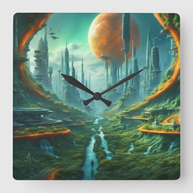 Reloj Cuadrado Naturaleza alienígena y arte de ciencia ficción fu (Anverso)