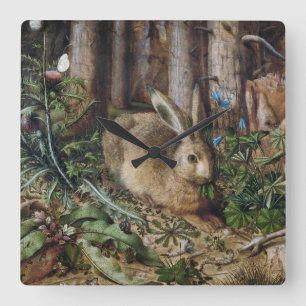 Reloj Cuadrado Naturaleza Boscosa Vintage Hare Cottagecore Oscuro
