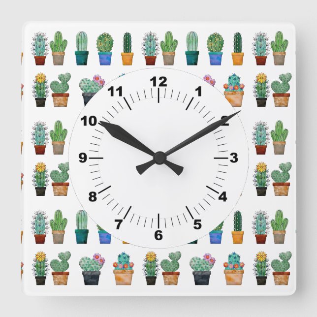 Reloj Cuadrado Naturaleza de la flor de Cactus (Anverso)