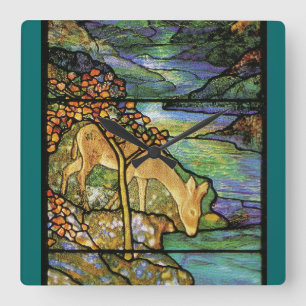 Reloj Cuadrado Naturaleza de Tiffany del vitral de Nouveau del