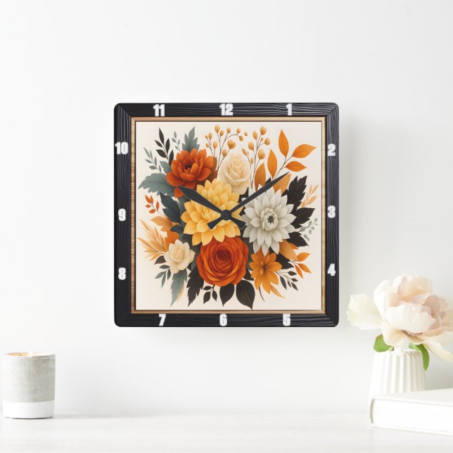 Reloj Cuadrado Naturaleza del Bouquet floral otoñal (Hogar)