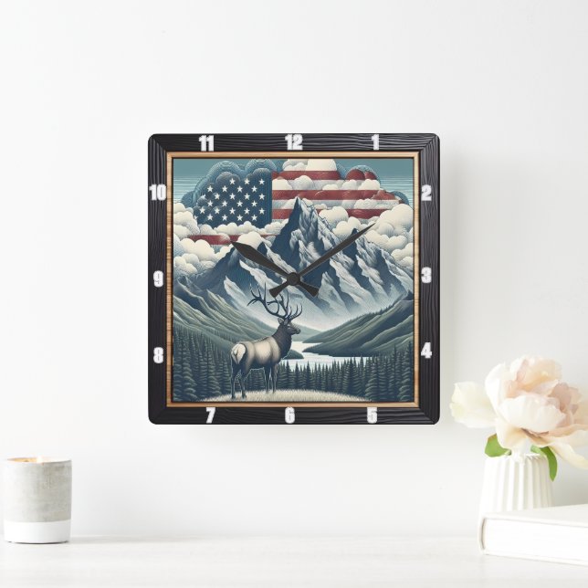 Reloj Cuadrado Naturaleza patriótica de la montaña de Moose (Hogar)