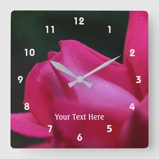 Reloj Cuadrado Naturaleza Rosebud Y Lluvia (Anverso)