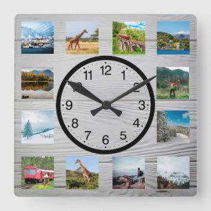 Reloj Cuadrado Naturaleza rústica de 12 Collages de fotos persona