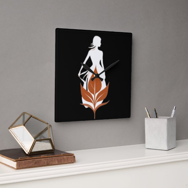 Reloj Cuadrado Nature and Woman Silhouette Elegant Feminine Art  (Oficina)