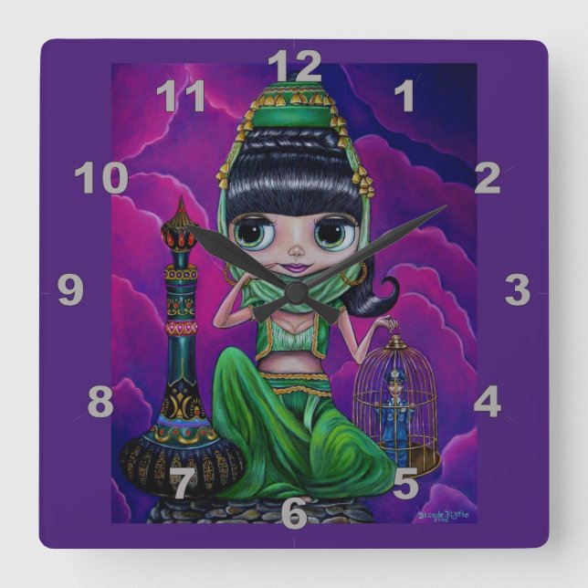 Reloj Cuadrado Naughty Green Genie Chica Doll Magic Bottle Cute (Anverso)
