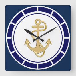 Reloj Cuadrado Náutica azul de la marina central de oro