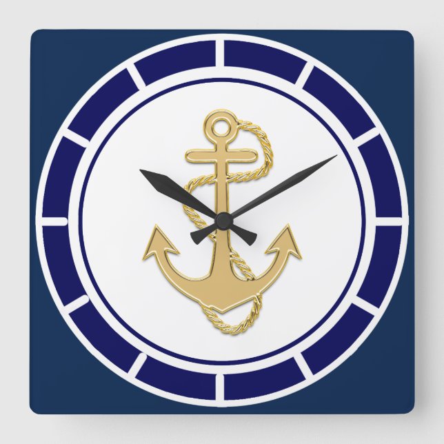 Reloj Cuadrado Náutica azul de la marina central de oro (Anverso)