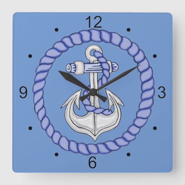 Reloj Cuadrado Nautical Anchor 2 Square Wall Clock (Anverso)