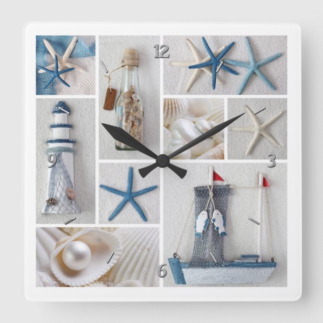 Reloj Cuadrado Nautical Collage (Anverso)
