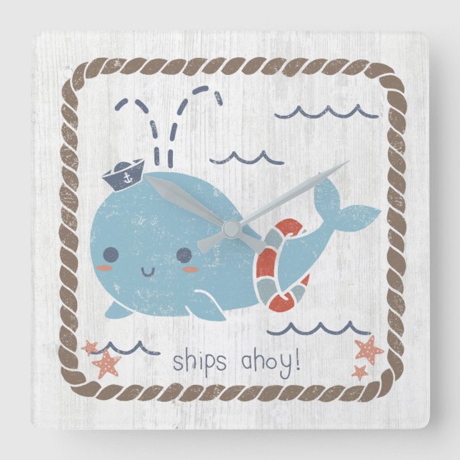 Reloj Cuadrado Nautical Friends - Whale (Anverso)