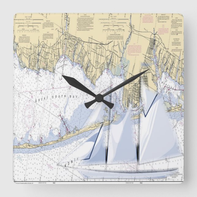 Reloj Cuadrado nautical Map of  Long island clock (Anverso)