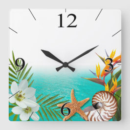 Reloj Cuadrado Nautilus del Frangipani del Plumeria de la playa