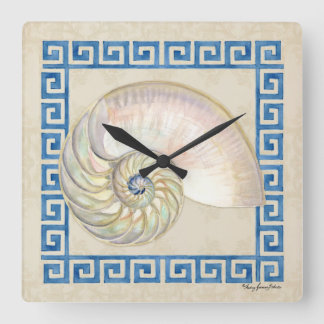 Reloj Cuadrado Nautilus Shell acuarela Griega Key Damask Beach