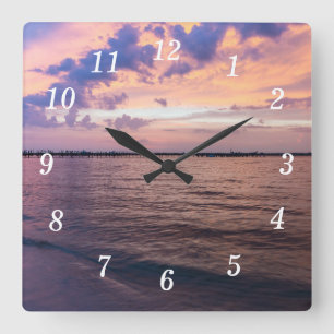 Reloj Cuadrado Navarre Beach Magic Hour Purple Sunset Wall Clock
