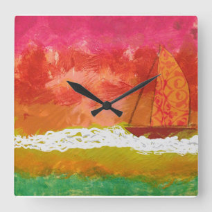 Reloj Cuadrado Navegando por los cielos rojos