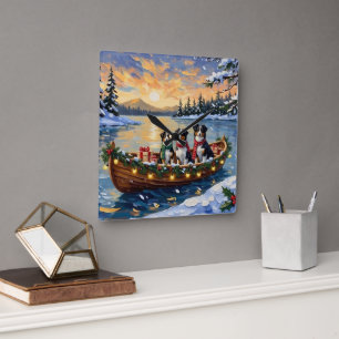 Reloj Cuadrado Navidad con barco de pastor australiano