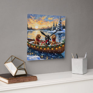 Reloj Cuadrado Navidad de barco con Cocker Spaniel
