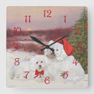 Reloj Cuadrado Navidad de Bichon Frise