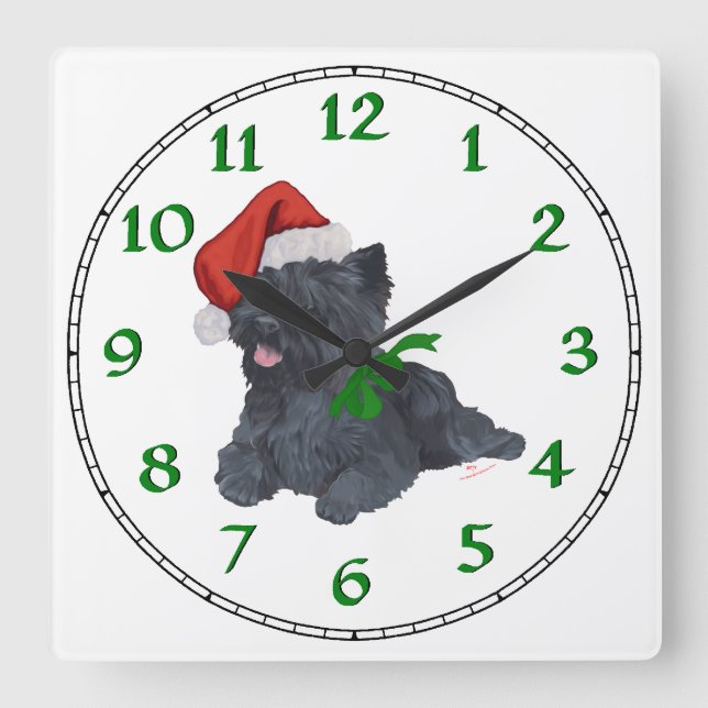 Reloj Cuadrado Navidad de Terrier de mojón (Anverso)