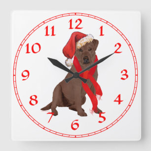 Reloj Cuadrado Navidad del labrador retriever del chocolate