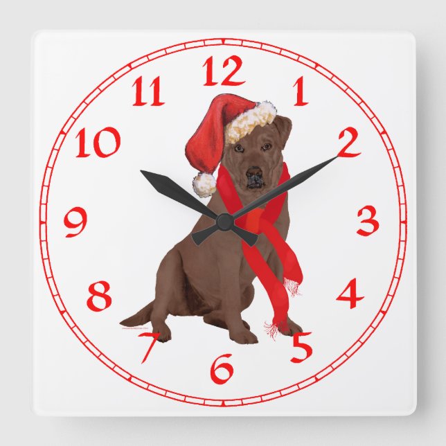 Reloj Cuadrado Navidad del labrador retriever del chocolate (Anverso)