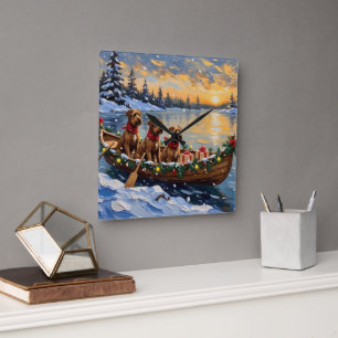 Reloj Cuadrado Navidad en Barco con Bouvier des Flandres