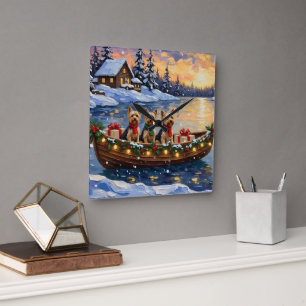 Reloj Cuadrado Navidad en barco con Yorkipoo