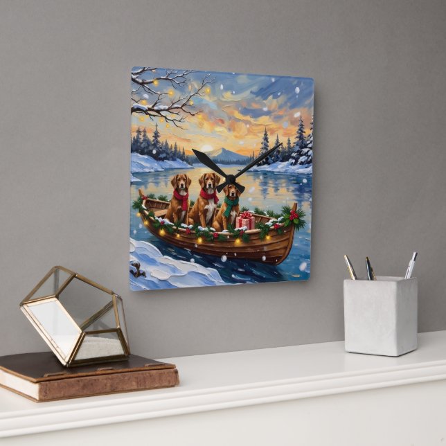 Reloj Cuadrado Navidad en Barco Vizsla Fiesta (Oficina)