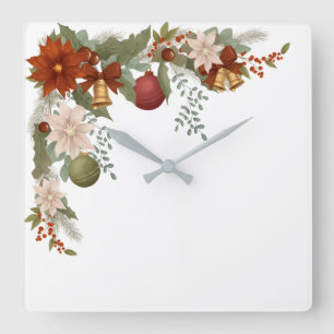 Reloj Cuadrado Navidad floral roja y verde elegante