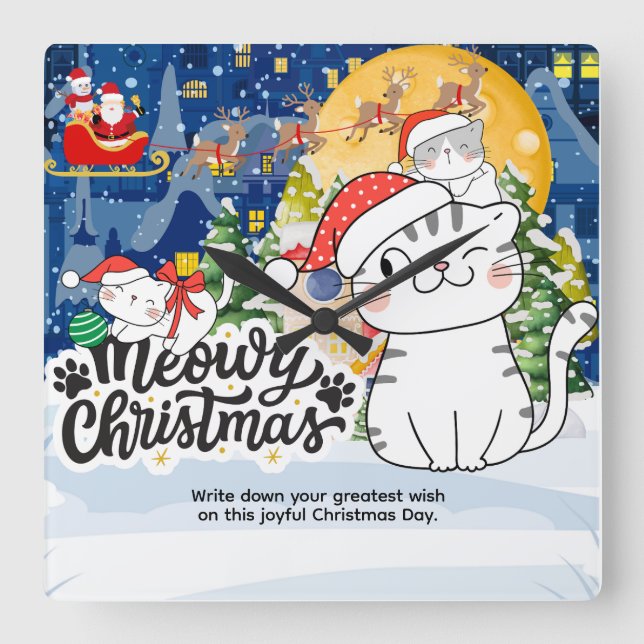 Reloj Cuadrado Navidad Gatuna (Anverso)