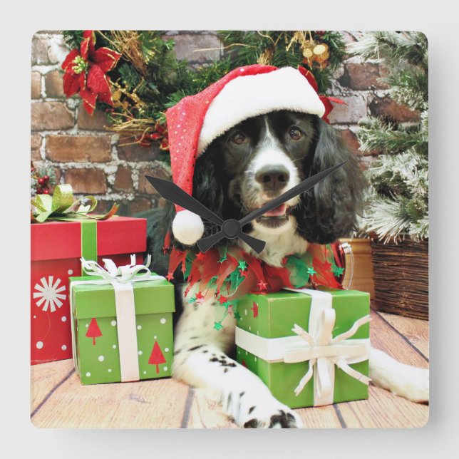 Reloj Cuadrado Navidad - perro de aguas de saltador inglés - Lucy (Anverso)