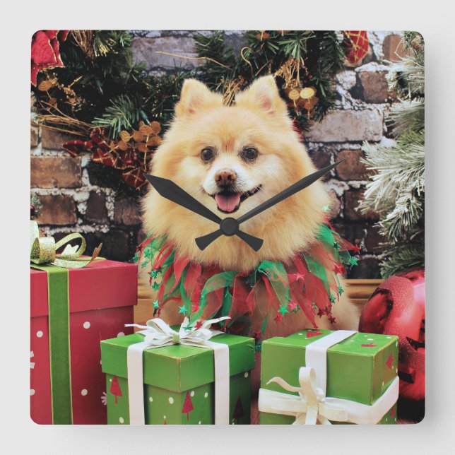 Reloj Cuadrado Navidad - Pomeranian - Sammy (Anverso)