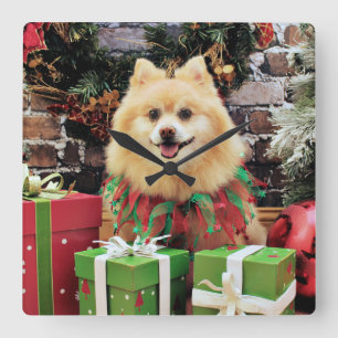 Reloj Cuadrado Navidad - Pomeranian - Sammy